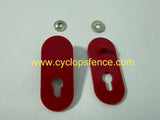 Red hanger tabs for cyclops electric fence chargers with metal hardware