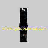 Cyclops Black plastic fence wire clamp on a gray background with 'www.cyclopsfence.com' text.