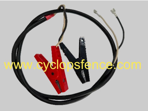 cyclops battery powered fence charger replacement cable with clamps on grey background