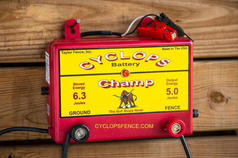 Cyclops CHAMP, 5 Joule, 50 Acre, 12V Battery Powered Energizer | Free USA Shipping - CYCLOPS ELECTRIC FENCE CHARGERS
